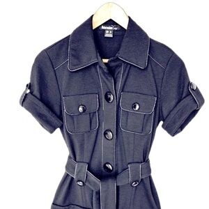 Kenzie Dress Short Sleeve Button Front PU Leather Detailing